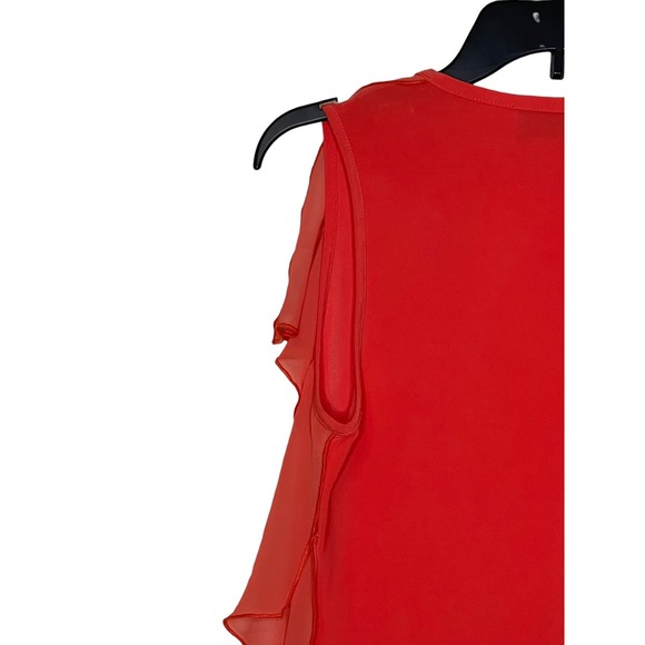 Joseph Ribkoff Women's Vest Tie Front Sleeveless Tiered Ruffled Sheer Orange 6 - Picture 8 of 10